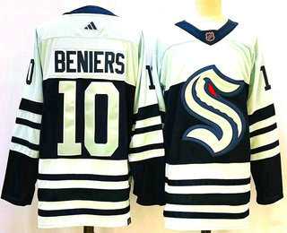 Mens Seattle Kraken #10 Matty Beniers Blue 2022 Reverse Retro Stitched Jersey